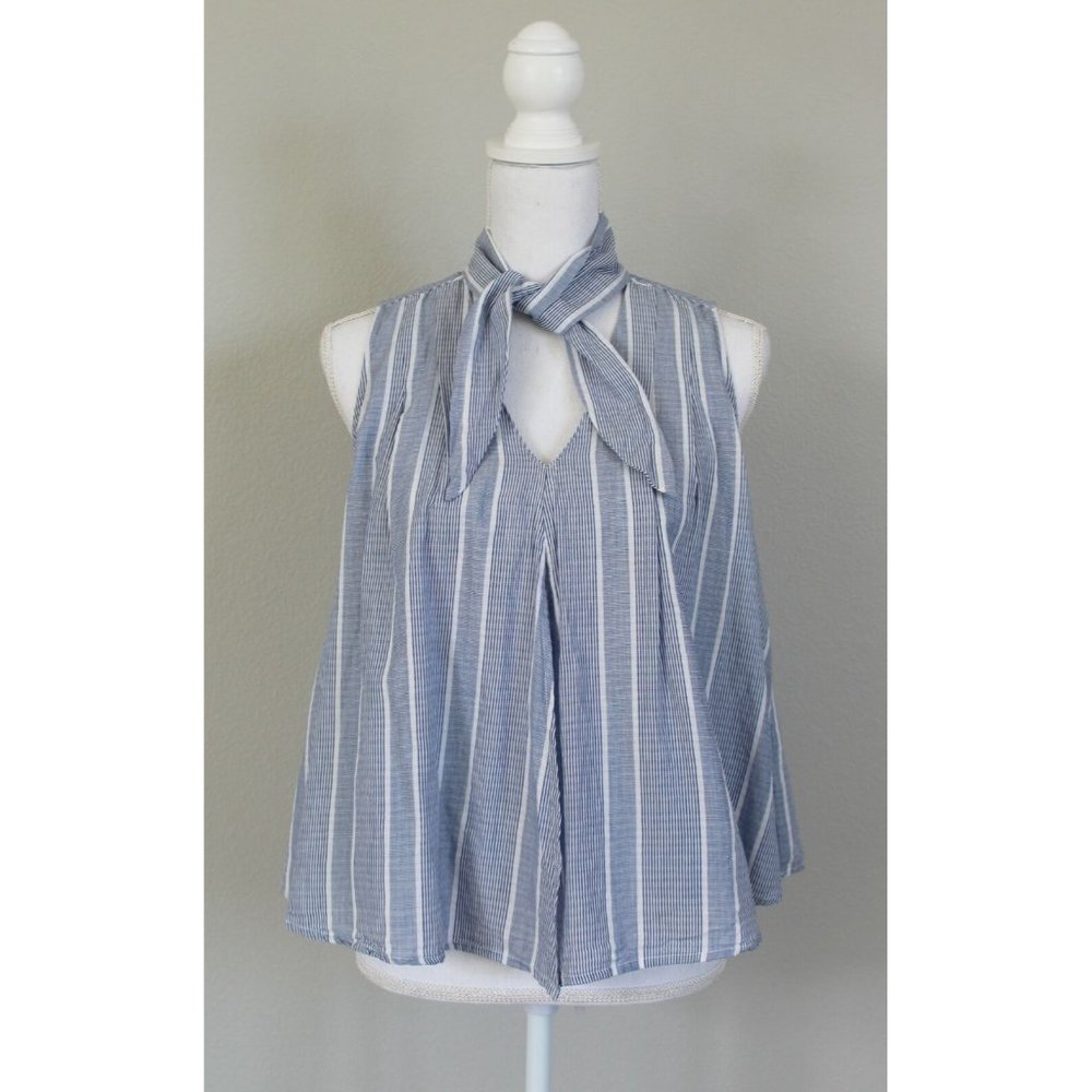 SEA NEW YORK Blue & White Striped Tie Neck Blouse Sleeveless Top, Size 0
